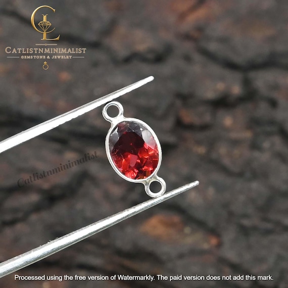 Garnet Connectors: Natural Gemstone Oval, Loose Cut Stone, Faceted Gems Links for Jewelry Making, Components (6x8mm)