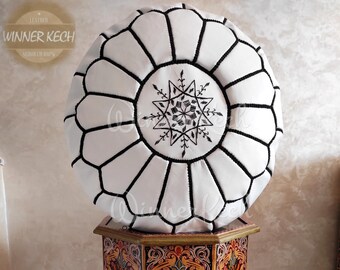 white Moroccan Leather Pouf, Moroccan pouf, Berber pouf, ottoman pouf, Moroccan ottoman leather pouf