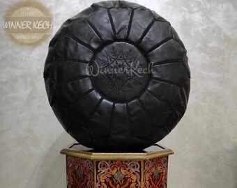 Black Moroccan Leather Pouf, Moroccan pouf, Berber pouf, ottoman pouf, Moroccan ottoman leather pouf