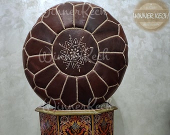 Dark Brown Moroccan Leather Pouf, Moroccan pouf, Berber pouf, ottoman pouf, Moroccan ottoman leather pouf