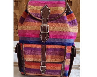 50% OFF """*"" BAG RUG kilim leather boho unisex backpack Bohemian style chic genuine leather morocco back bag, bag, lovely bags