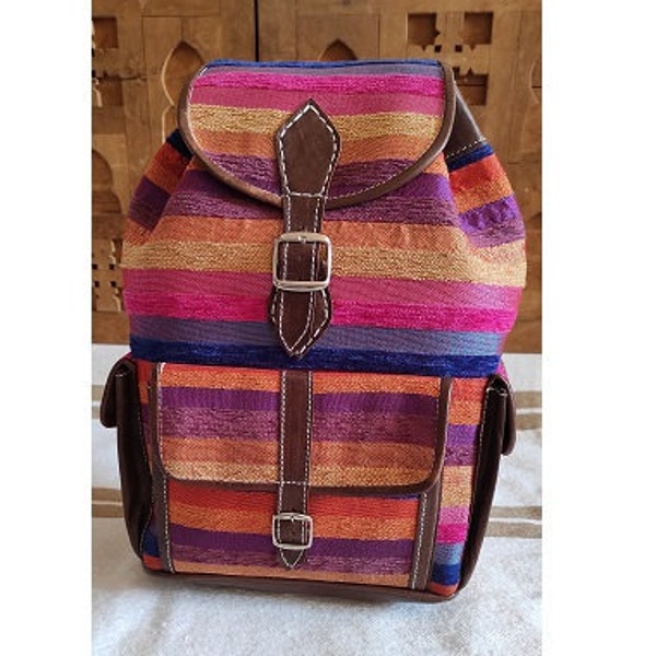 50% OFF """*"" BAG RUG kilim leather boho unisex sac à dos Bohemian style chic en cuir véritable maroc back bag, bag, lovely bags