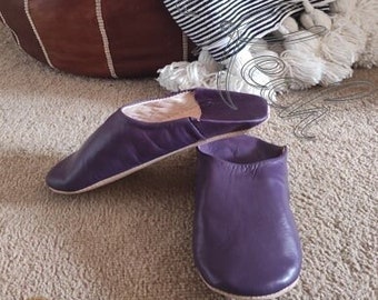 Purple Slipper, Womens Moroccan Leather Babouche Slippers,Traditional Moroccan Basic Babouche,Sheepskin Slippers,Babouche