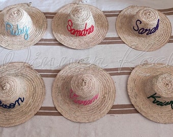 Personalized WEDDING GUEST GIFT straw moroccan hats,bridal shower hat,customized straw hat,custom beach hat,embroidered hat