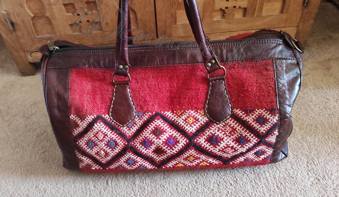 Travel Adventure Leather Bag Kilim Boho Weekend Bag, Kilim Travel Bag ...