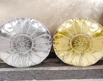 Set off 2 Moroccan Leather Pouf, Moroccan pouf, Berber pouf, ottoman pouf, Moroccan ottoman leather pouf