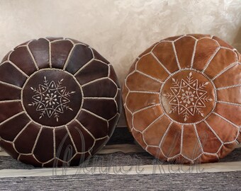 Set OFF 2 Moroccan Leather Pouf, Moroccan pouf, Berber pouf, ottoman pouf, Moroccan ottoman leather pouf