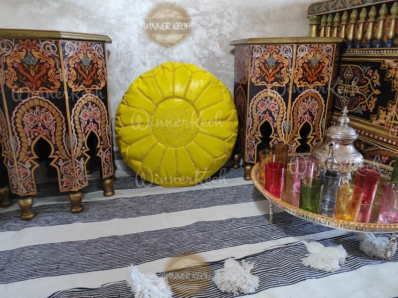 Moroccan pouf Moroccan ottoman leather pouf Berber pouf Yellow Moroccan Leather Pouf ottoman pouf