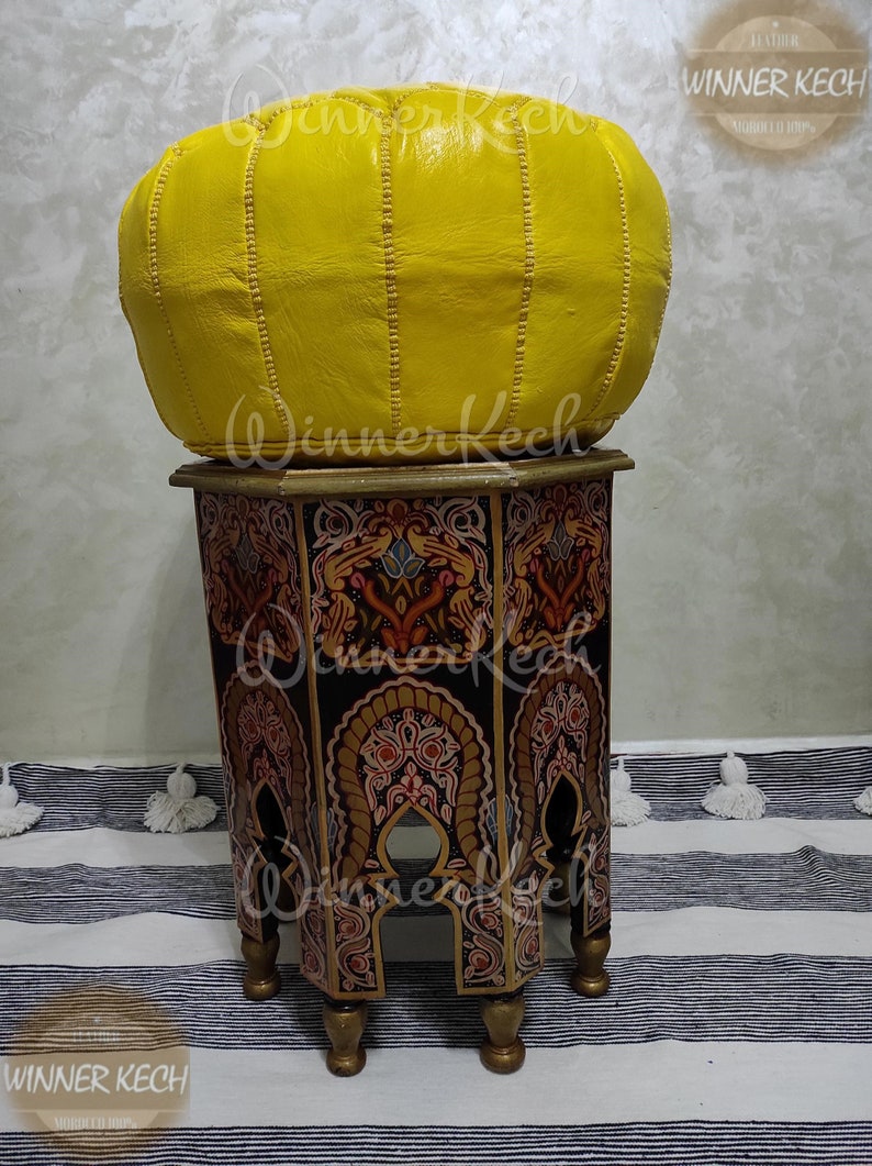 Moroccan pouf Moroccan ottoman leather pouf Berber pouf Yellow Moroccan Leather Pouf ottoman pouf