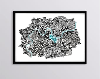 West & South West London Personalised Map Art Print - Chiswick / Wandsworth / Richmond / Fulham / Putney / Wimbledon / Clapham / Chelsea