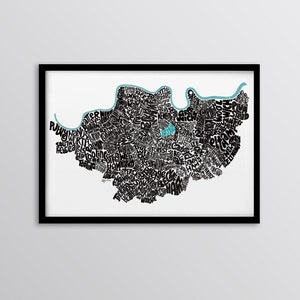 Stampa artistica mappa personalizzata del sud di Londra - Lewisham // Greenwich // Lambeth // Beckenham // Southwark // Wandsworth