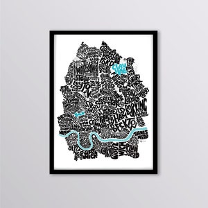 Gepersonaliseerde kaart East London Art Print - Walthamstow / West Ham / Stratford / Redbridge / Bow / West Ham / Beckton / Hackney / Leyton