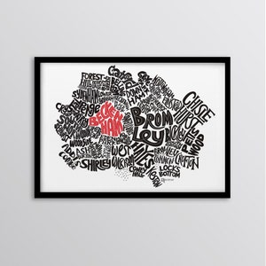 Bromley & Beckenham Personalisierte Karte Kunstdruck - Penge // West Wickham // Chistlehurst // Sydenham // Petts Wood // South Norwood // Hayes