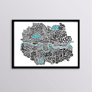 East & SE London Kunstdruck - Personalisierte Karte - Bethnal Green/ Whitechapel/ Mile End/ Waldtor/ Bow/ West Ham/ Beckton/ Hackney