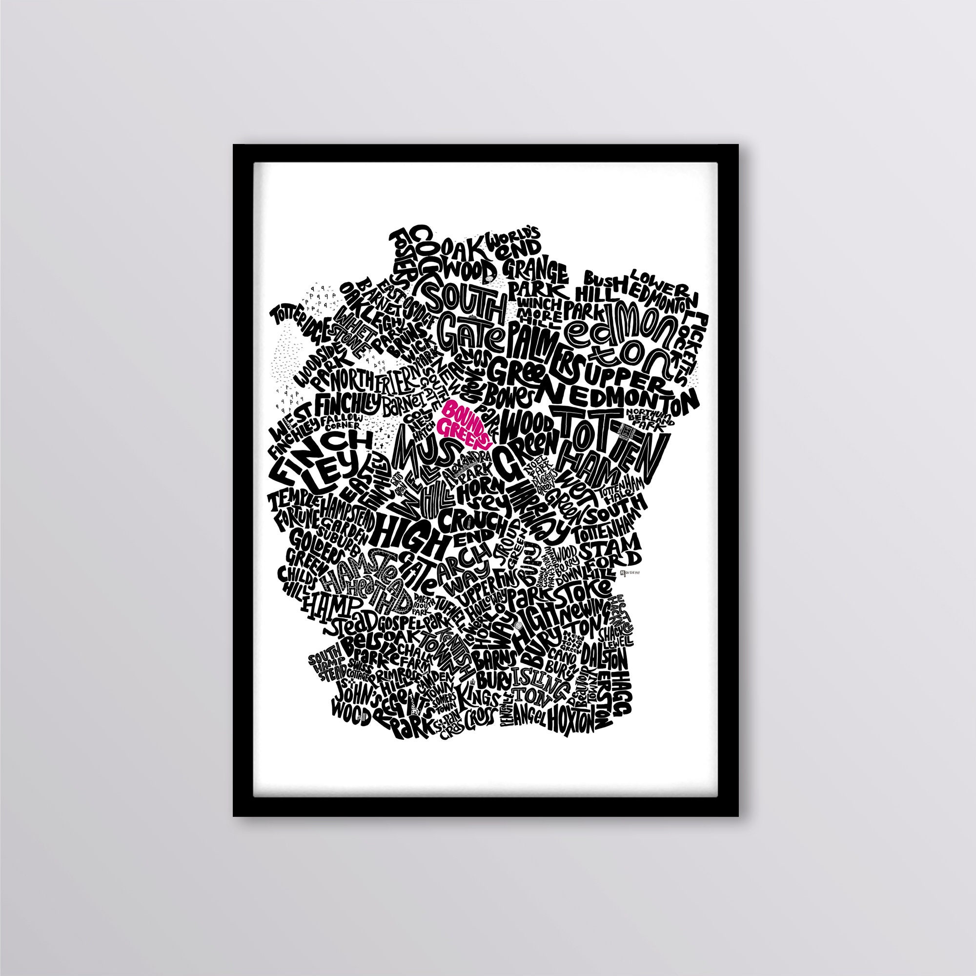 North London Personalised Map Art Print - Crouch End / Southgate / Palmers Green / Muswell Hill / Bow / West Ham / Beckton / Hackney
