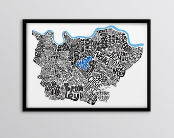 Personalised South East London Map Art Print - Lewisham // Greenwich // Bexley // Bromley // Beckenham // Southwark