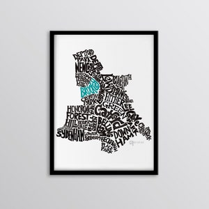 London Borough of Lewisham Personalisierter Stadtplan Kunstdruck - Brockley / Catford / Neues Kreuz / Deptford / Forest Hill / Sydenham