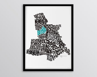 London Borough of Lewisham Personalised Map Art Print - Brockley // Catford // New Cross // Deptford // Forest Hill // Sydenham // Ladywell