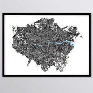 Impression d'art type carte de Londres / Fond blanc / Lettrage à la main / Comprend tous les quartiers du Grand Londres / Personnalisé / Dessiné à la main à l'origine
