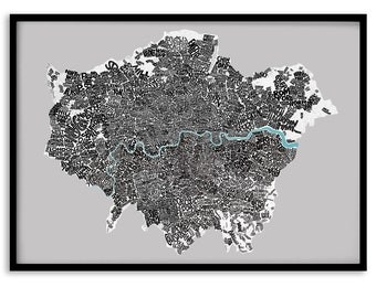 London Type Map Art Print  // Hand lettering // includes every area and district in Greater London // Personalised // Originally hand drawn