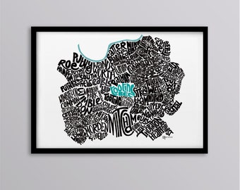 South West London Personalised Map Art Print - Clapham // Putney // Wimbledon // Tooting // Merton // Wandsworth // Streatham // Brixton