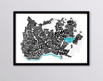Mappa tipo del nord-est e dell'est di Londra (periferia) - Barking / Romford / Redbridge / Hornchurch / Hainault / Wanstead / Rainham