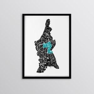 London Borough of Lambeth Personalised Type Map Print - Brixton // Clapham // Streatham // Herne Hill // Stockwell // Tulse Hill // Oval