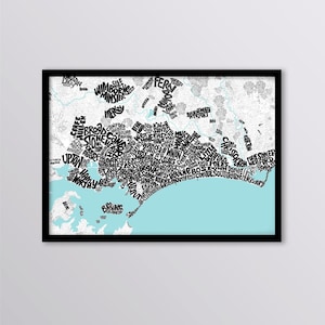 Personalisierte Landkarte von Swanage, Bournemouth, Christ Church & Poole / handbemalt / Hafen von Poole / Brownsea Island / Dorset