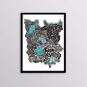 Zuidoost-Londen gepersonaliseerde kaart kunst print - Lewisham / / Greenwich / / Southwark / / Bromley / / Beckenham / / Eltham / / Woolwich