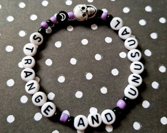 Beetlejuice Bracelet: "Strange and Unusual" Slogan, Halloween Jewelry
