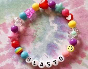 Glastonbury Beaded Festival Bracelet: Colorful Slogan Jewelry