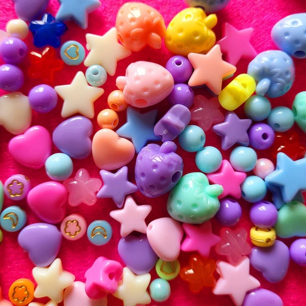 Bead Soup, Bead Packs, Star Beads, Heart Beads, Craft Kits, Mixed Beads,  Pastel Beads