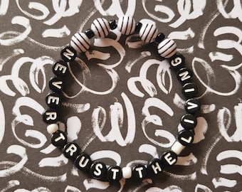 Beetlejuice Bracelet: "Never Trust The Living" Slogan, Halloween Jewelry
