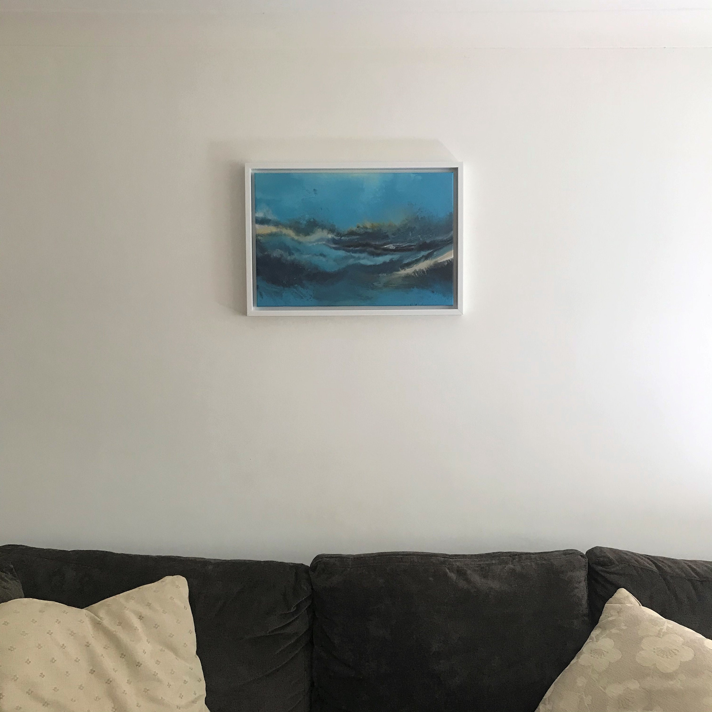 26 by 18 Abstract Blue Painting in Framed Canvas. Etsy