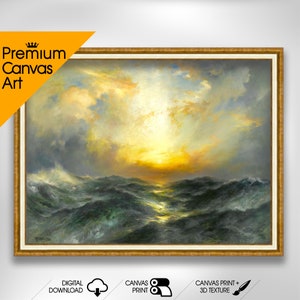 Seascape at Sunrise by Thomas Moran | Premium Quality Art Print of Famous Painting | Museum Art Print | Printable Wall Art