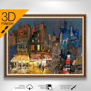 Konstantin Korovin - Paris bei Nacht auf der Rue Lepic in Montmartre | 3D Öl Leinwand Druck des berühmten Künstlers