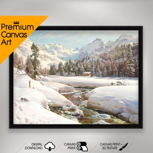 Peder Monsted - Swiss winter landscape near Engadin | Premium Quality Art Print of Famous Painting | Museum Art Print | Printable Wall Art
