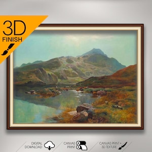 Sidney Richard Percy - Snowdon spring mountain landscape | Museum Quality 3D Oil Canvas Print of Famous Artist Painting