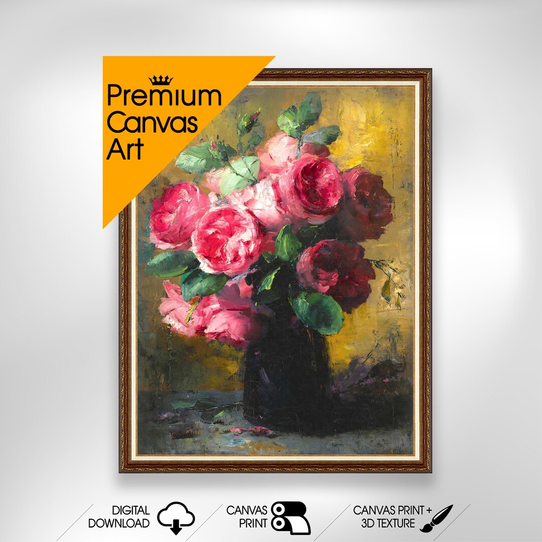 Frans Mortelmans - Pink Roses in a Vase | Premium Quality Art Print of ...