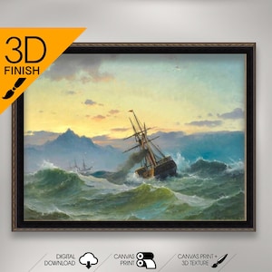 Carl Frederik Sorensen - Paddle steamer in a heavy sea  | Museum Quality 3D Oil Canvas Print of Famous Artist Painting