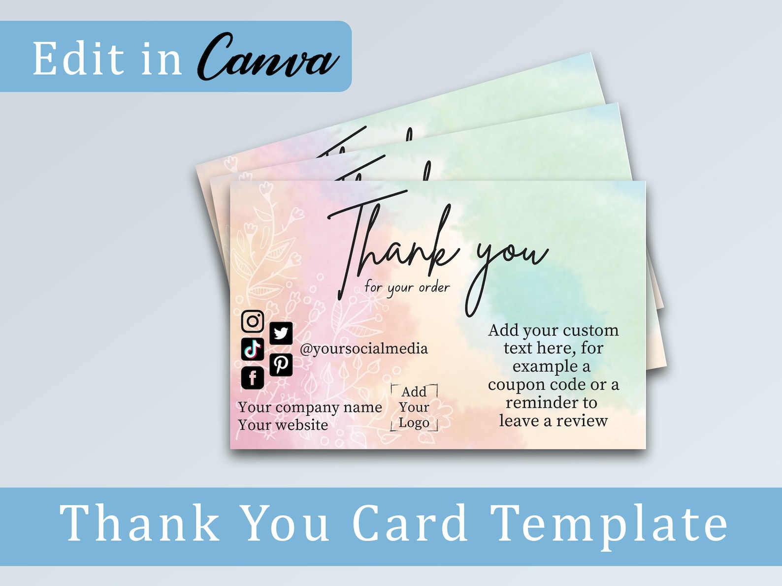 Thank You Card Template Business Card Size Can Be Edited in Etsy