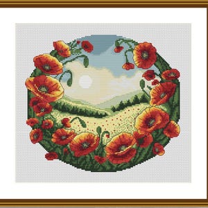 Poppy Field Cross Stitch Pattern | Poppy Flowers Cross Stitch Pattern | PDF Digital Download | Floral Modern Cross Stitch Design