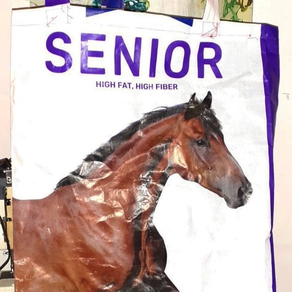 Eco-Friendly Horse Lover's Reusable Shopping Bag - Handmade from Upcycled Animal Feed Bags