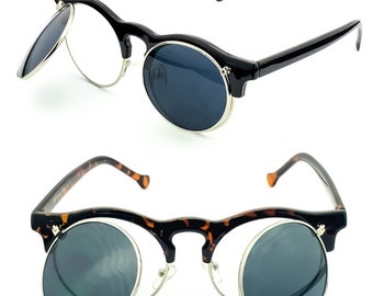 KISS® sunglasses - Moscot style mod. FLIP-UP - Double Lens Steampunk man woman Vintage round