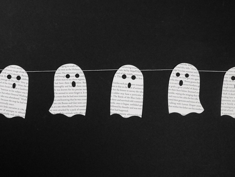 Vintage Book Page Ghost Garland, Fall Decor, Halloween Decor, Upcycled Book Page, Custom, Made to Order, Playroom Decor, Classroom Decor image 8