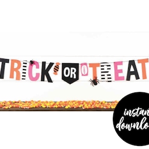 Halloween Decor, Trick or Treat Banner, Happy Halloween, Printable Banner,Halloween Party, Digital Download