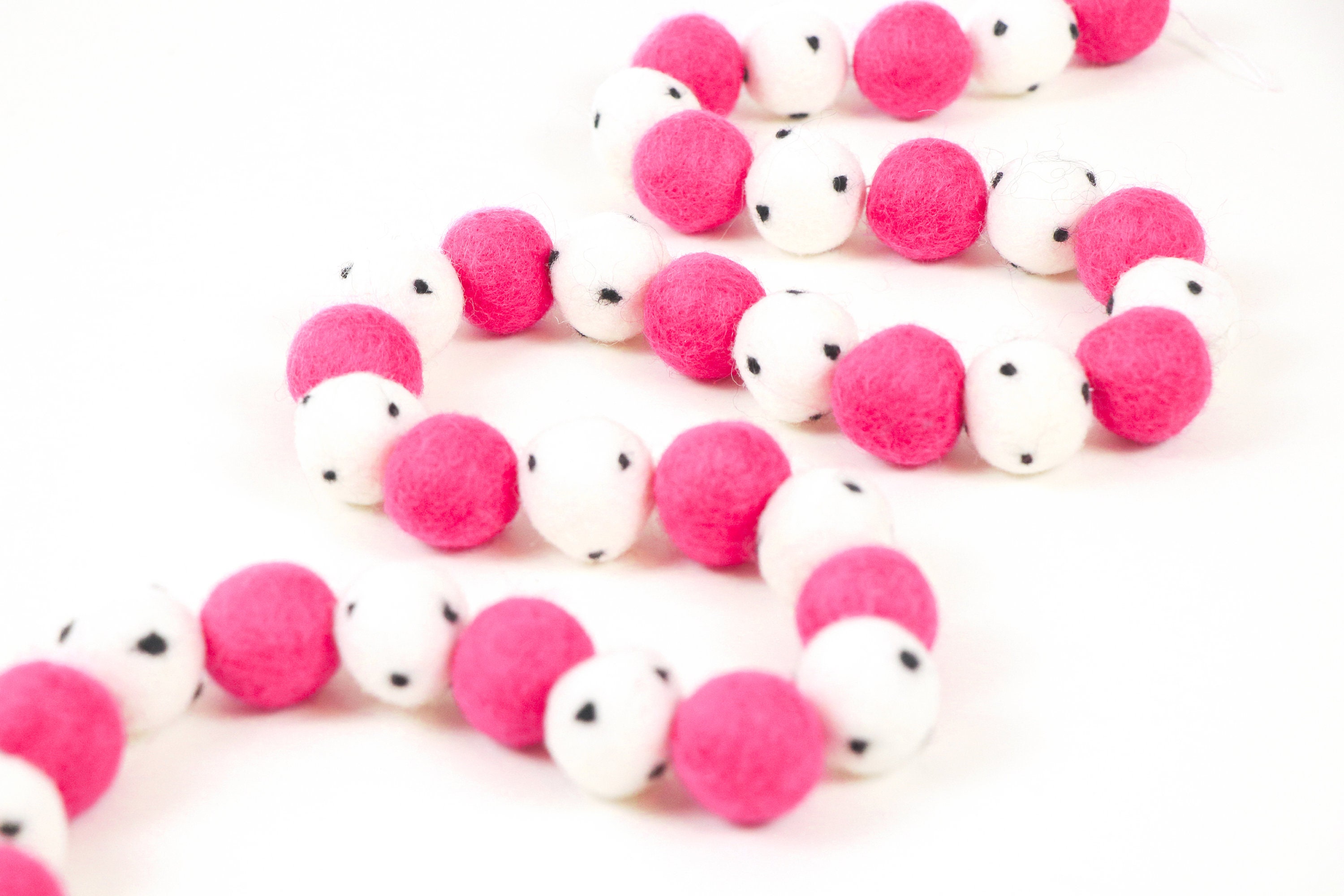 Hot Pink Polka Dot Felt Ball Garland Pom Pom Garland Barbie Party Girls Room Decor Valentines Garland Birthday Banner
