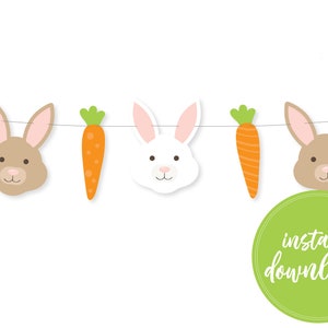 Easter Bunny Garland, Bunny & Carrot Banner, Printable Banner, Instant Download, Bunny Garland, Peter Rabbit, Cute Bunny Garland