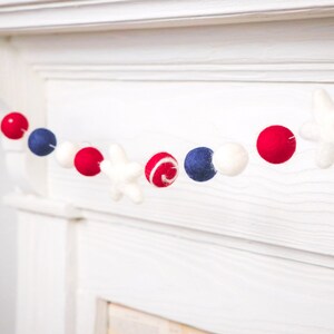 Fourth of July Decor, Felt Ball Decor, Red White and Blue, Stars & Stripes, Pom Pom Garland, Birthday, Nursery, Independence Day, Americana