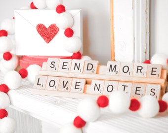 Valentines Day Felt Ball Garland: Red and White Pom Pom Decor